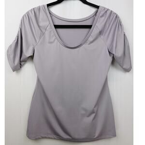 Gap Body Fit Workout Top Size L Mauve Gray Balletcore Ruched‎ Sleeve Minimalist